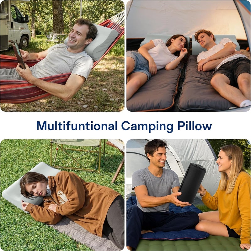 Ruizman Memory Foam Travel Pillow - Cooling Camping Pillows for Sleeping 2 Heights Design - Small Memory Foam Pillow for Hiking, Backpacking, with Portable Storage Bag (Grey) - Image 4